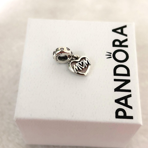 PANDORA Mom Script Heart Dangle Charm - Picture 7 of 8